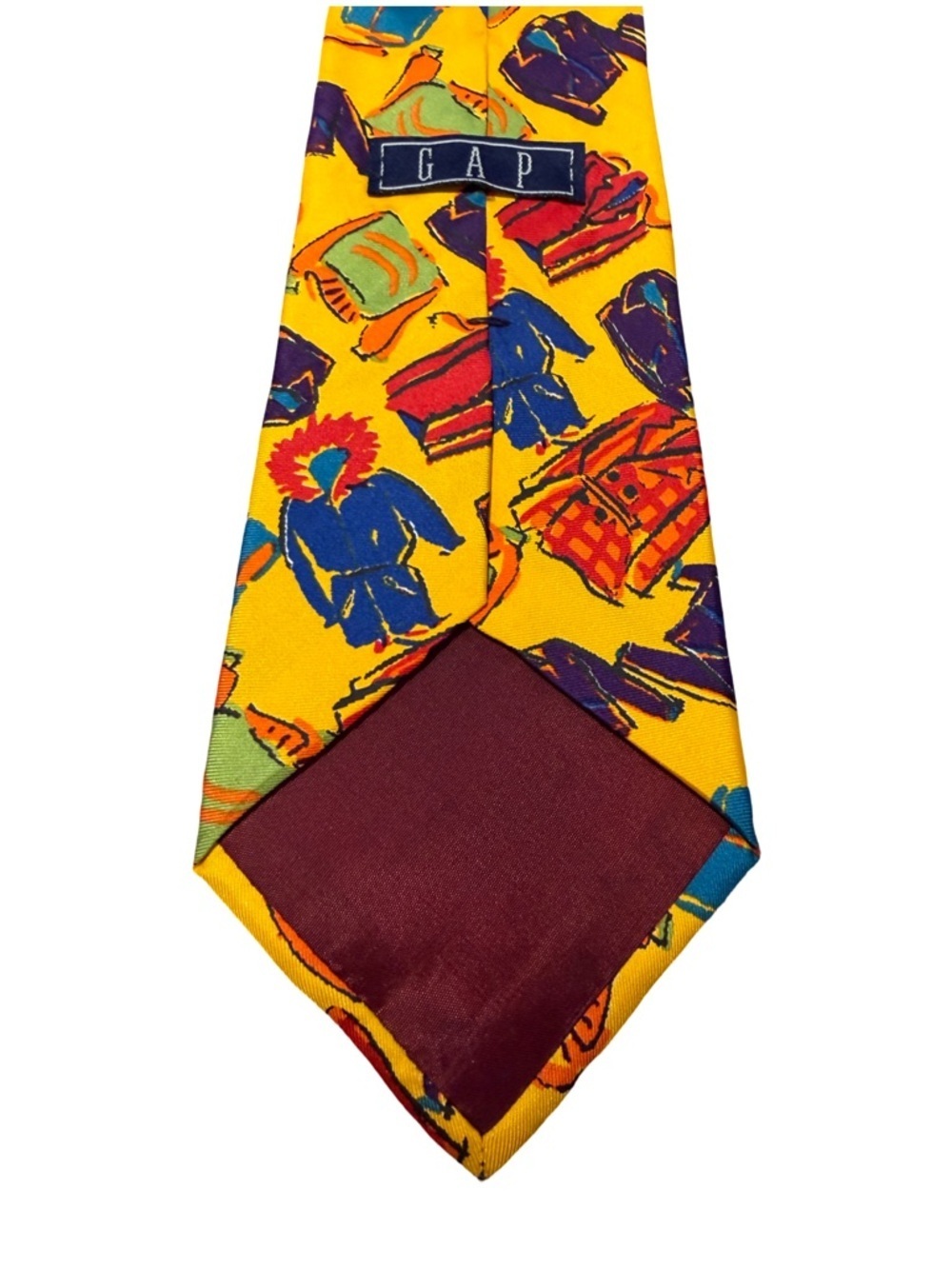 Vintage GAP 100% Italian Silk Tie Yellow Abstract Clothing Print Novelty 57” XL - Picture 3 of 4